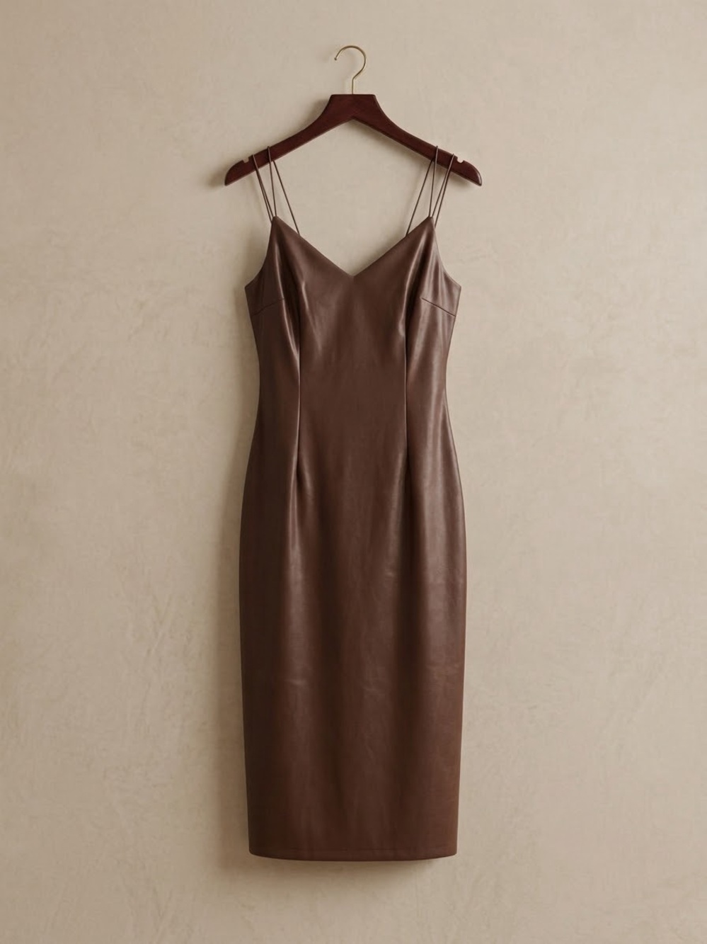 Fashion Nova Brown Faux-Leather Slip Midi Dress